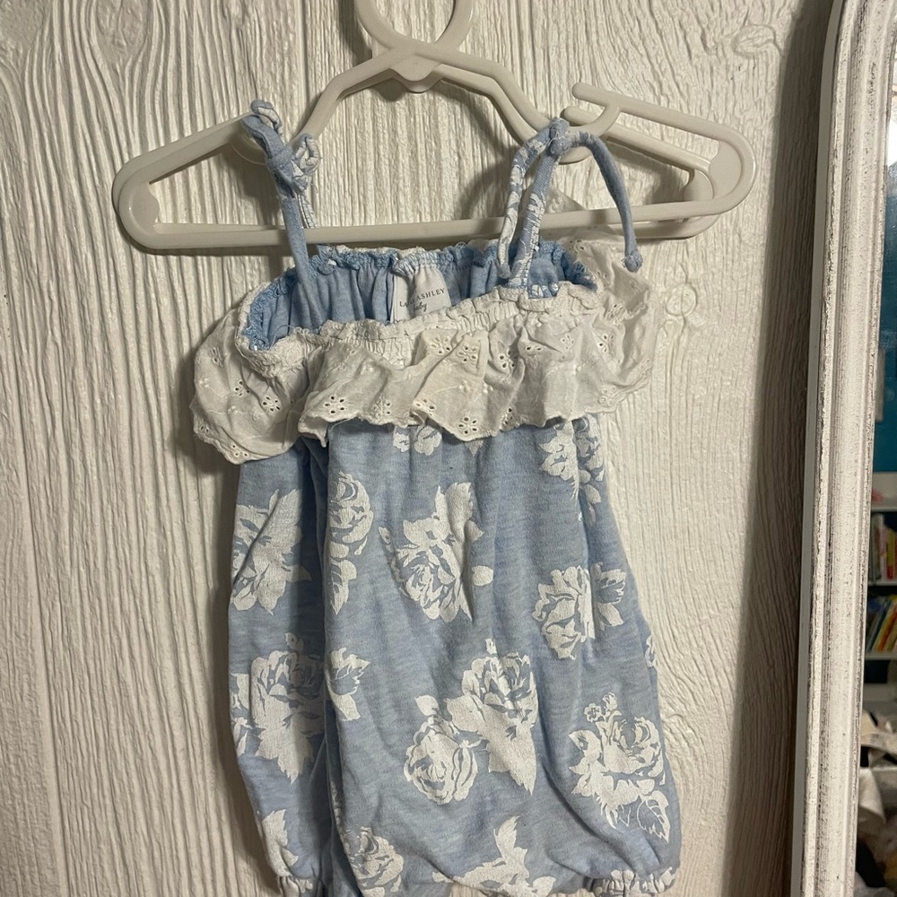 Laura Ashley Blue & White Floral Baby Romper 6-9